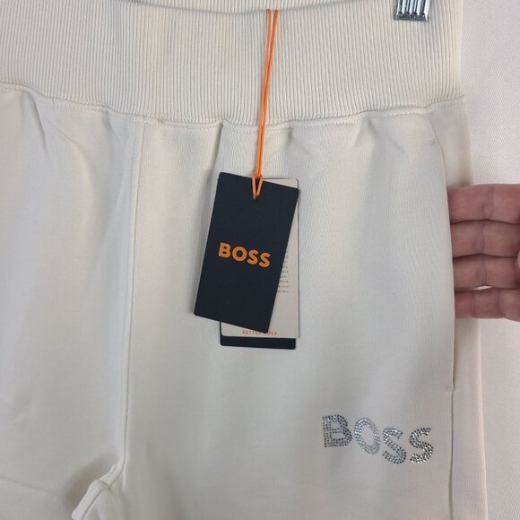 Boss Women's Beige Joggers Rhinestone Logo Elastic Waistband Ribbed Cuffs Sz S - Picture 2 of 6